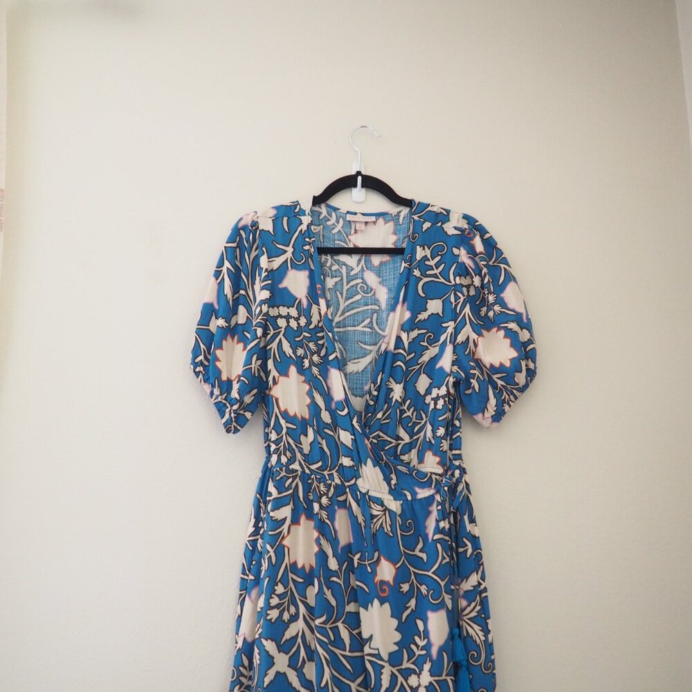 ! Knox Rose Blue Short Sleeve Floral Maxi Wrap Dress sz XL - Picture 3 of 7